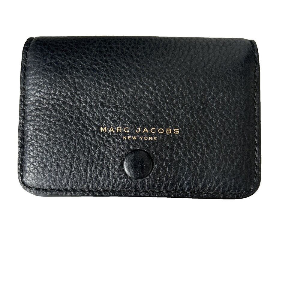 Marc Jacobs Card Case/Cardholder Black Leather Unisex 4.3" x 3" Snap Button